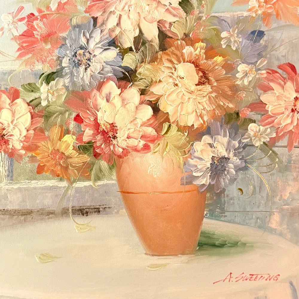 Vintage Impasto Floral Oil Painting Signed A Sweeting Framed Original Canvas